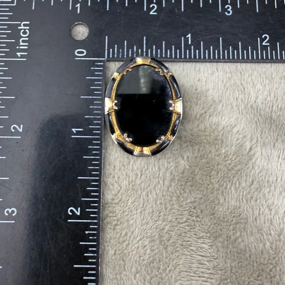 Vintage Dress Clip‎ Silver Tone Black Stone